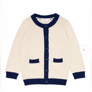 Minnow Unisex cream and navy trim knit cardigan